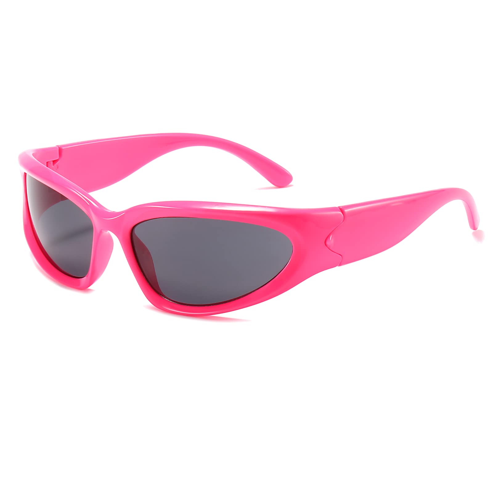 YUELUQU Y2K Wrap Around Sunglasses Men's Women's Futuristic Outdoor Sports Sunshade UV400 Glasses (Red Frame/Grey Lens)