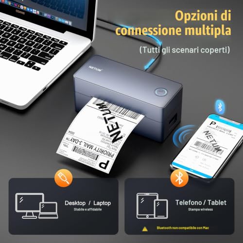 NETUM Bluetooth and USB Thermal Label Printer, 100 x 150 mm, High Speed Direct Thermal Printer for Shipping Labels, Barcodes, Compatible with Amazon, Etsy, Logistics and Warehouse