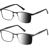 PUBOWT Reading Glasses Men Photochromic Blue Light Blocking Readers Wide Frame Style Metal Frame Tinted Eyeglasses PT2407