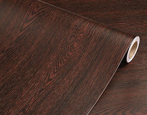 BESTERY REDODECO Adhesive Wood Grain Paper Peel and Stick Furniture Stickers Wallpaper Cabinets Wardrobe Contact Paper,15.8inch by 98in (Dark Brown)