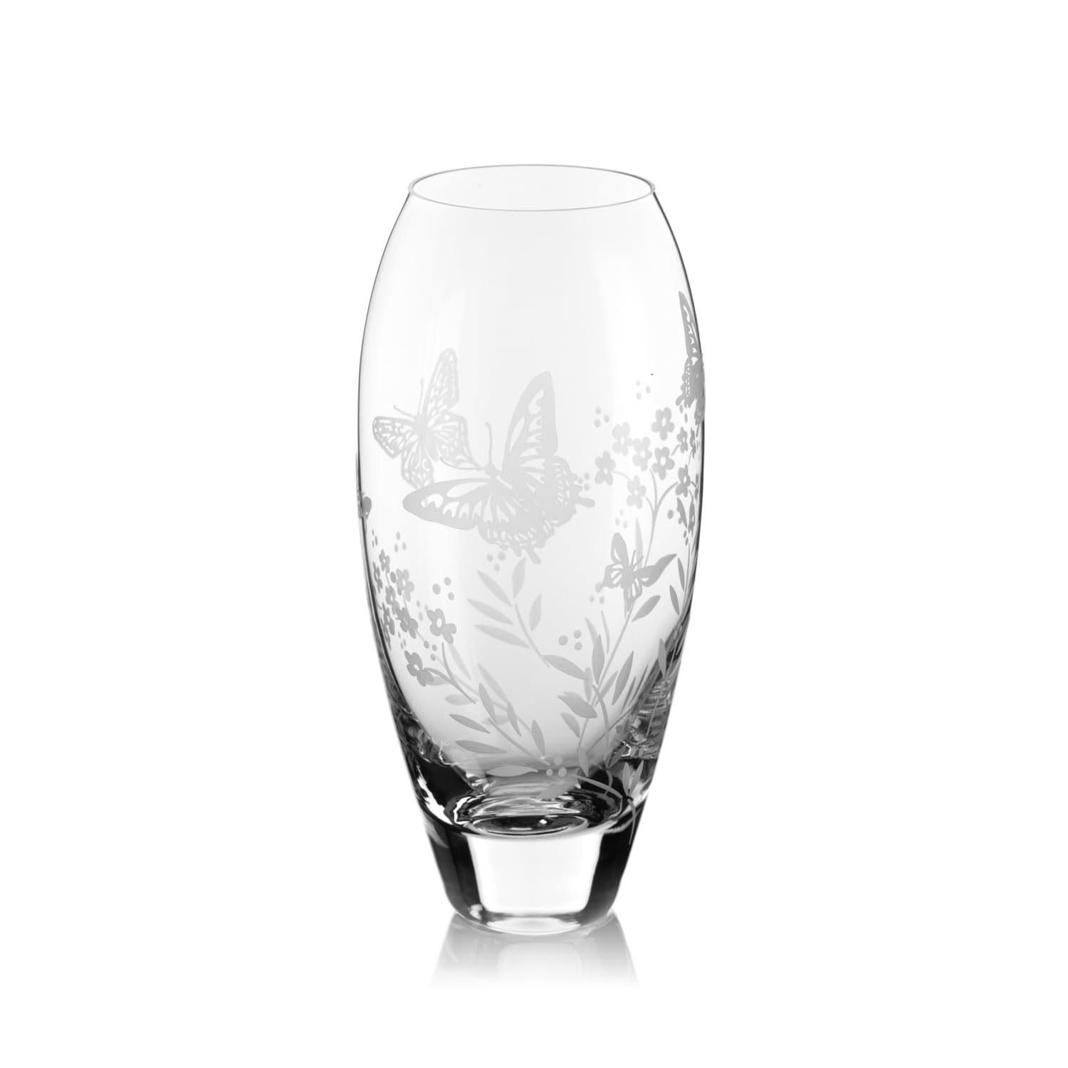 DIAMANTE Bud Vase 'Butterfly' - Small Hand Etched Crystal Vase with Butterfly Wildlife Flowers Pattern - 18cm gift packed Mother's Day (7 inches tall)