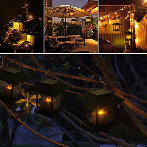 4 Packs Solar Lanterns Outdoor Hanging Lanterns- Garden Waterproof LED Candle Flickering Lights for Patio Courtyard Garden Decorative