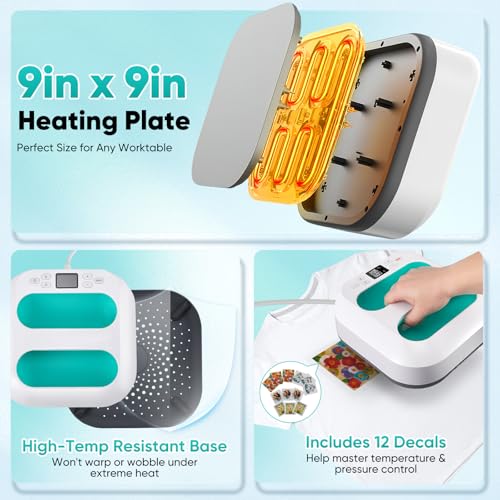 Hot Press for T-shirts, Portable Heat Press Machine, Thermal Printer Machine for Fabrics, Bags, Cushions, Hats Projects with Heat Transfer Vinyl for Crafts Clothes Hats