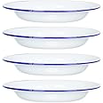Ciieeo 4pcs Enamel Plate Food Serving Tray Fruits Plates Unbreakable Plates Bread Tray Round Serving Tray Camping Dinnerware Enamel Trays Vintage Enamel Dish Ramen Salad Plate White Snack, 16X16X3CM
