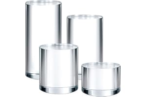 Hacaroa 4 Pcs Acrylic Cylinder Risers Display Stand, Clear Polished Round Display Blocks Transparent Photo Props, Mini Solid 