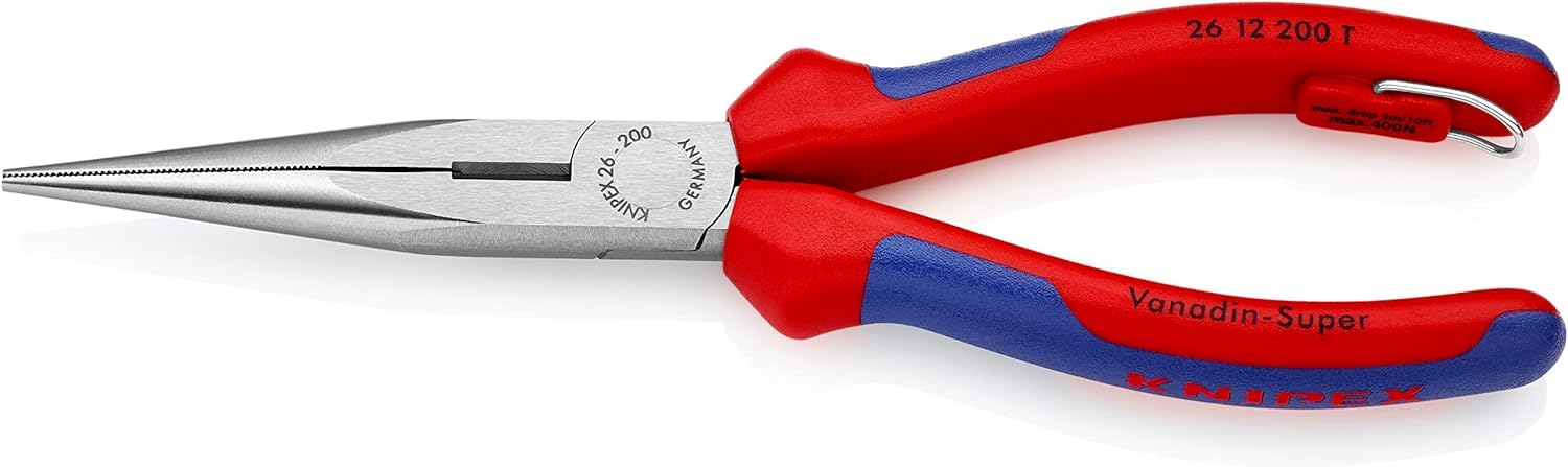 Knipex Snipe Nose Side Cutting Pliers (Stork Beak Pliers) black atramentized, with integrated tether attachment point for a tool tether 200 mm (self-service card/blister) 26 12 200 T BK