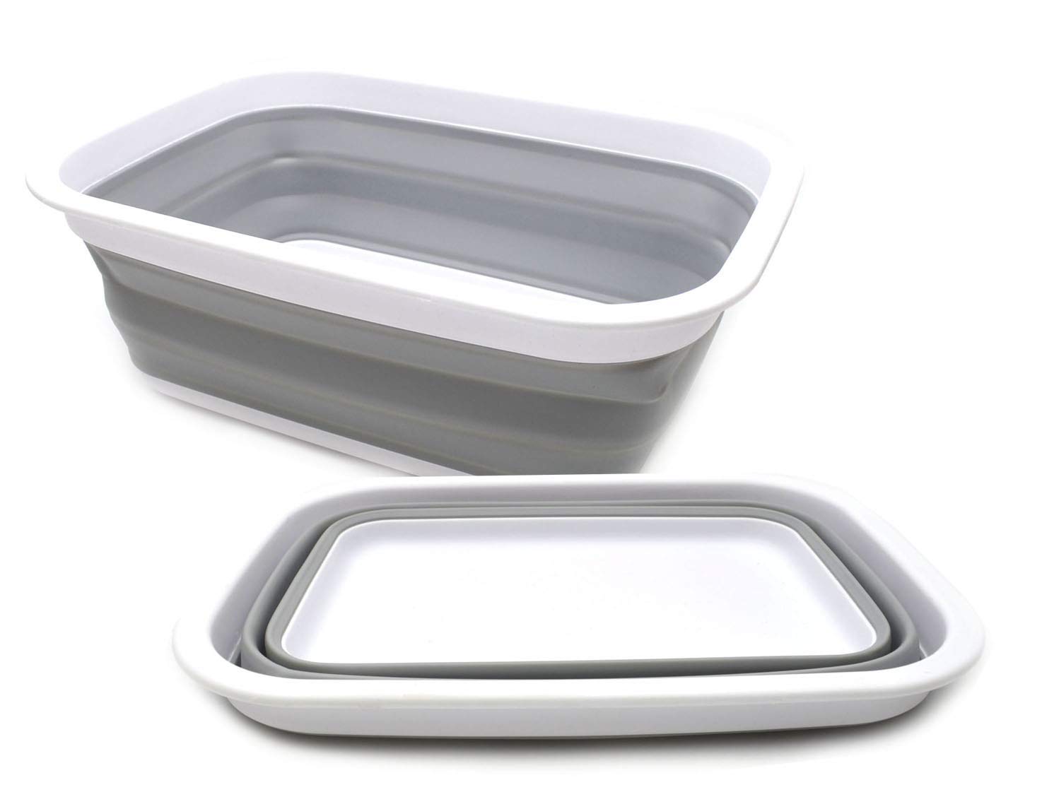 SAMMART - Set of 2-9.2L Collapsible Tub with Handle - Portable Outdoor Picnic Basket/Crater - Foldable Shopping Bag - Space Saving Storage Container (Grey, 2)