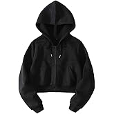 LOFAAC Women Fleece Full Zip Up Cropped Hoodie Sweatshirt 90s Long Sleeve Drawstring Hooded Crop Jacket Top with Pockets