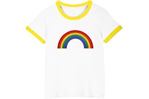 Girls Rainbow Applique Tee Short Sleeve Crewneck T Shirt Top Casual Comfy Ringer Style Outfit for Toddlers 2026
