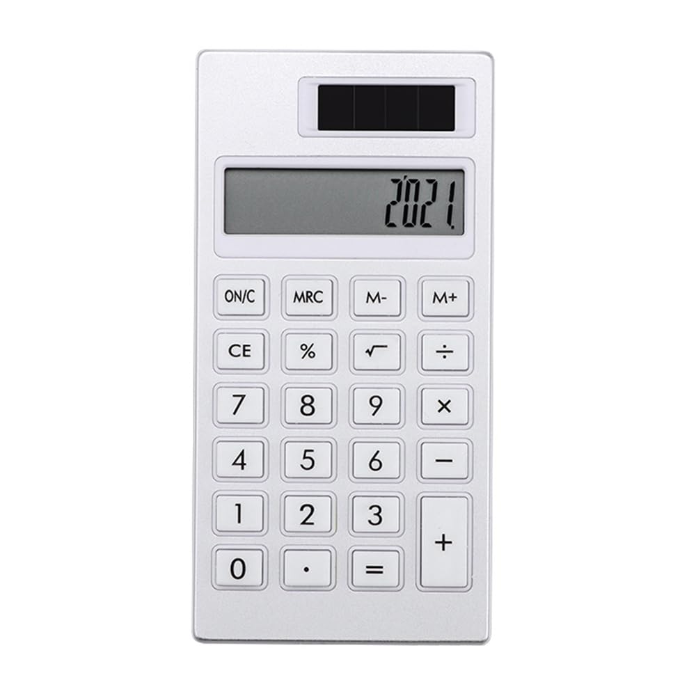 TopHomer Solar Desktop Calculator, 12 Digit Standard LCD Display Calculator Portable Electronic Calculator for Home, Office and School - White