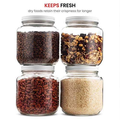 Half Gallon Glass Mason Jar (64 Oz 2 Quart) 4 Pack Wide Mouth