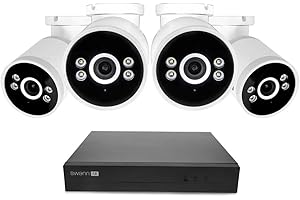 Swann AdvancedX Wired NVR 4K Security Camera System, 8 Channels, 4 PoE Cameras Outdoor, 1TB HDD Storage, Color Night Vision, Smart AI Video Analytics/Alerts, Motion Detection, 24/7 Recording