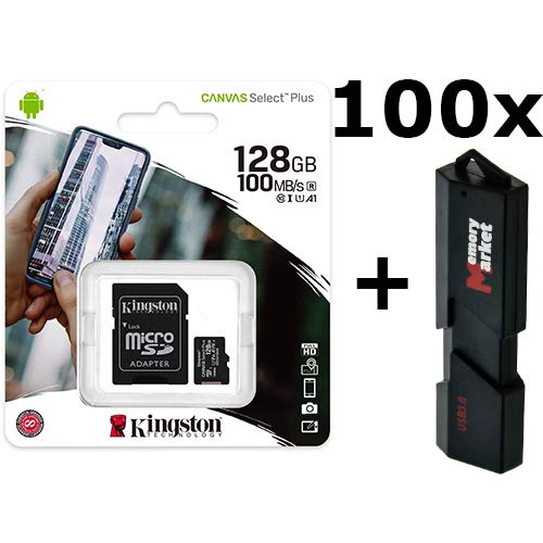 100 Pack Kingston Canvas Select 128GB MicroSD XC Class 10 Memory Card