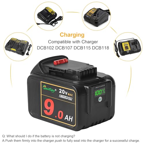 Waitley 20V 9.0Ah Lithium Ion Battery Compatible With DEWALT DCB200 ...
