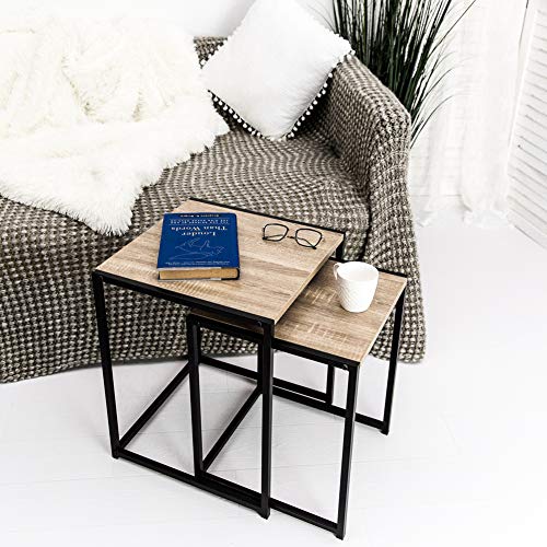 CHopetree Small Nesting End Side Coffee Table Black Metal Frame