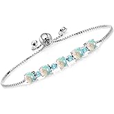 Gem Stone King 925 Sterling Silver Gemstone Birthstone and Swiss Blue Topaz Tennis Bracelet for Women | Round 5MM and 2.5MM | Adjustable Bolo Design | Easy-On Easy-Off | Fully Adjustable Up to 9 Inch