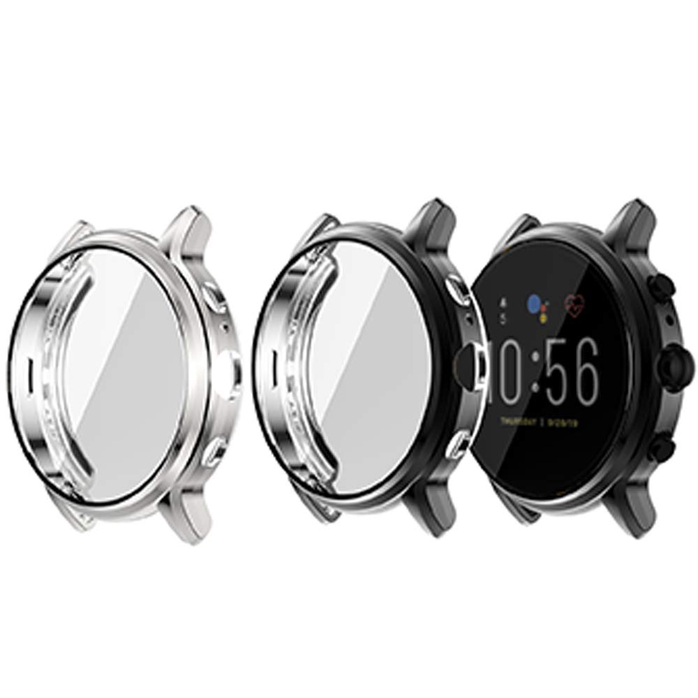 Compatible for Fossil Gen 5 Carlyle Case, LvBu All-Around Protective TPU Bumper Cover Screen Protector Case Cover for Fossil Carlyle Hr Smartwatch (Silver+Black)