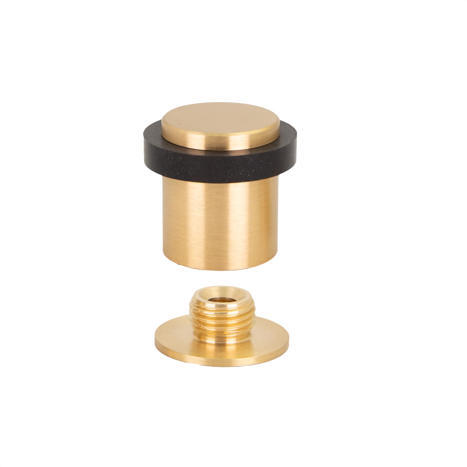 EVI Herrajes | Brass Door Stop | Ø24x30mm | Floor Mounting | Gold Finish Brass | Natural Silicone Protection | Includes Screw + Fastening Plug | Model I-191LMT