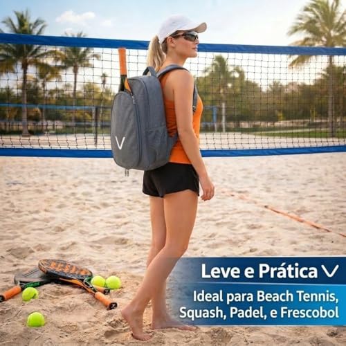 Mochila Raqueteira Bolsa Beach Tennis Tênis Squash Impermeável Esportiva Poliéster Reforçada 47x32x14cm Com Compartimentos Para Raquete Bolas E Acessórios