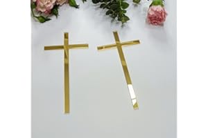 XIAOYUE 12pcs of Cross Cake Charm,Slim Acrylic Cross Christening Baptism Confirmation,Acrylic Cross Cake decoration (6'', Gold Mirror)