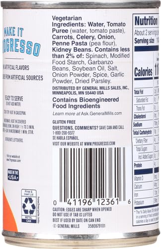 PROGRESSO GLUTEN FREE, MINESTRONE SOUP, 14.3 OZ
