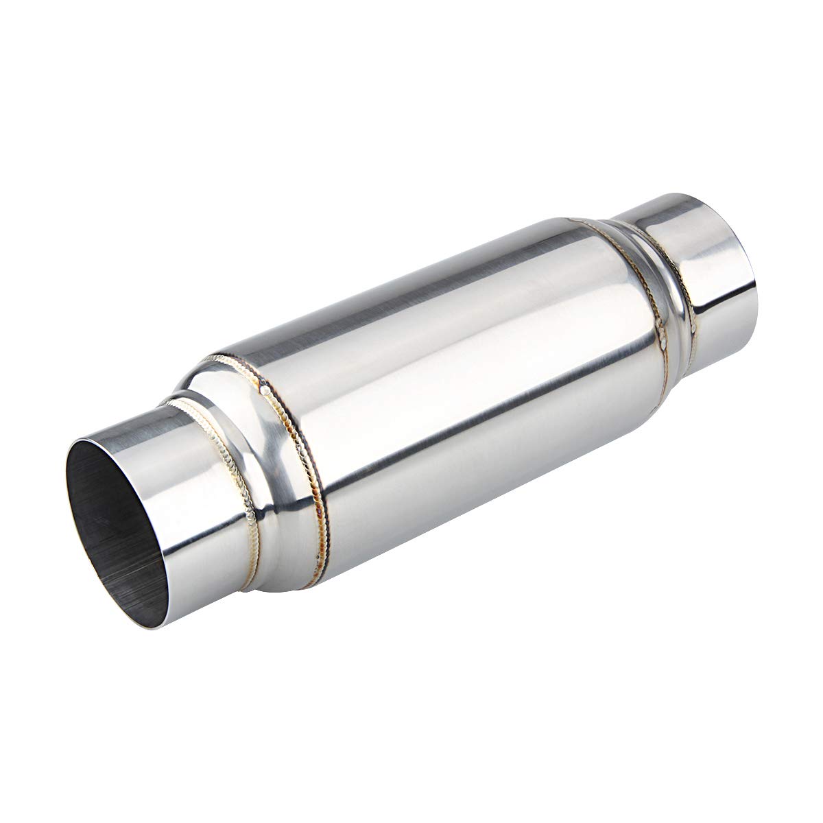 Photo 1 of LCGP 3" Inlet Universal Resonator, 3" Outlet 12" Overall Length Stainless Steel Performance Muffler, Polished, Straight Through Design, Deep Tone