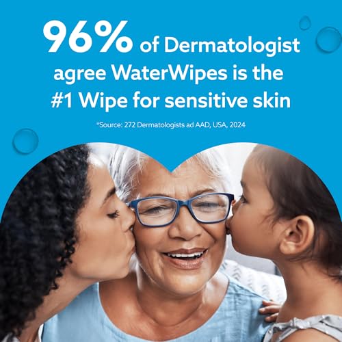 WATERWIPES SENSITIVE+ BODY & INTIMATE WIPES, 3-IN-1 CLEANS, CARES, PROTECTS, 99.9% WATER, UNSCENTED & HYPOALLERGENIC HYGIENE WET WIPES, ADULT CARE,180 WIPES (6 PACKS)
