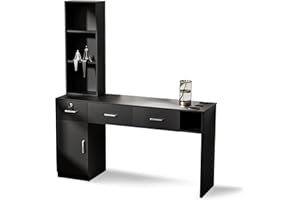 EILLEO Barber Stations Wall Mount Salon Station Beauty Salon Barber Spa Equipment with 3 Open Shelves, Lockable Left Shelf and Storage Cabinet, Standing Hair Styling Furniture Without Mirror