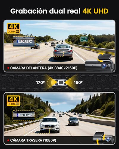 GKU Dashcam Car Camera 4K+1080P, 5GHz WiFi Dash Cam Car with 64GB SD Card,Car Camera Recorder,170° Wide Angle,Night Vision,WDR,G-Sensor,Parking Monitor