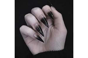 SINHOT Stiletto Press on Nails Extra Long Fake Nails with Glue Glossy False Nails with Black Gradient Designs Full Cover Almond Acrylic Nail 24pcs