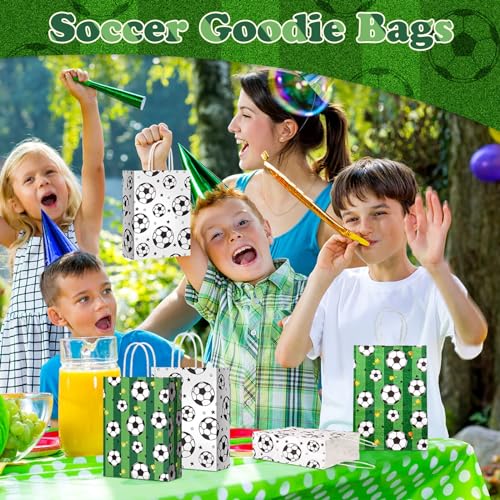 ORCHID M® 12 Pieces Soccer Party Favor Bags Soccer Goodie Bags Soccer Print Treat Bags Soccer Themed Birthday Party Supplies for Soccer Party Favors Decor for Soccer Party Girls Kids