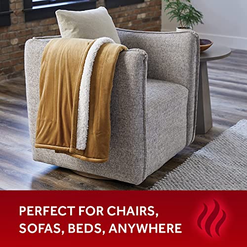 Sunbeam Royal Mink Sherpa Honey Heated Personal Throw / Blanket, Cozy