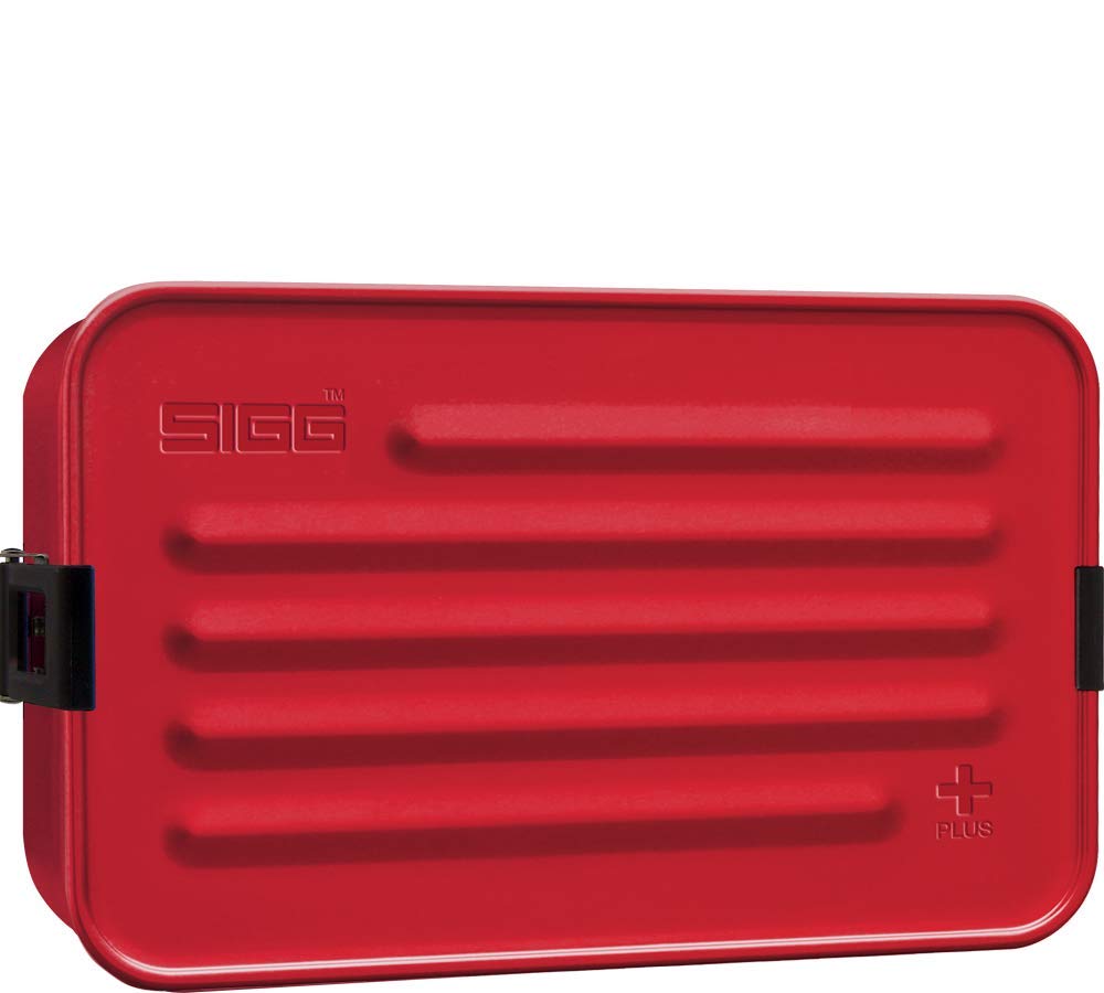 SIGG Metal Box Plus L Red Lunch Box 1.2 L, Modern Adult & Kids Lunch Box with Practical Insert, Lightweight Aluminium Bento Box with Divider