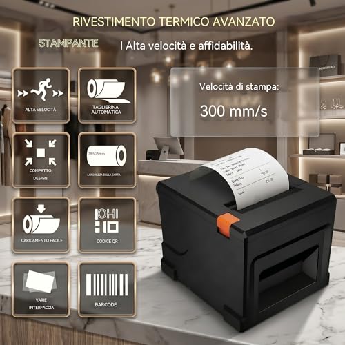 Fuhuihe 80mm Bluetooth POS Receipt Thermal Printer USB Compatible with Windows/Mac Ideal for Restaurants and Retail Stores