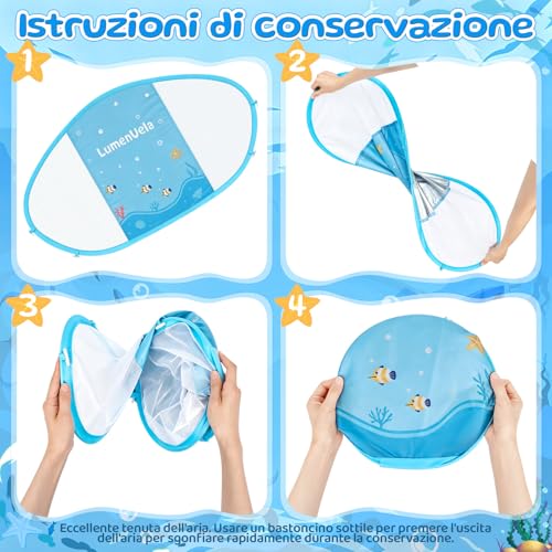 IEEILULU Salvagente Neonato, Ciambella Neonato Mare con Parasole Olare Rimovibile UPF50+, Salvagente Bambino con Adesivo di Riparazione per Piscina, Spiaggia, Vacanze da 6 a 36 Mesi