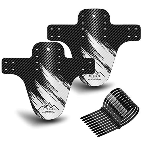 NICEDACK Bike Fender, MTB Mud Guard Front and Rear Compatible, Downhill Mountain Bike Mudguard Fits 650B 20" 26" 27.5" 29 inch and Fat Bicycle (White, Small Carbon fiber embossing)