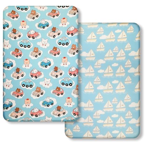 Stretch Ultra Soft Jersey Knit Fitted Pack n Play Playard Sheets Set 2 Pack，Fits Portable/Mini Cribs Playards Mattress Pads