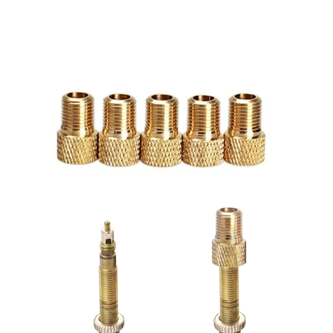 Photo 1 of Presta to Schrader Valve Adapter for Bike, Inflate Presta Valve Tire with Air Compressor or Regular Bike Pump Brass, 5 Pieces