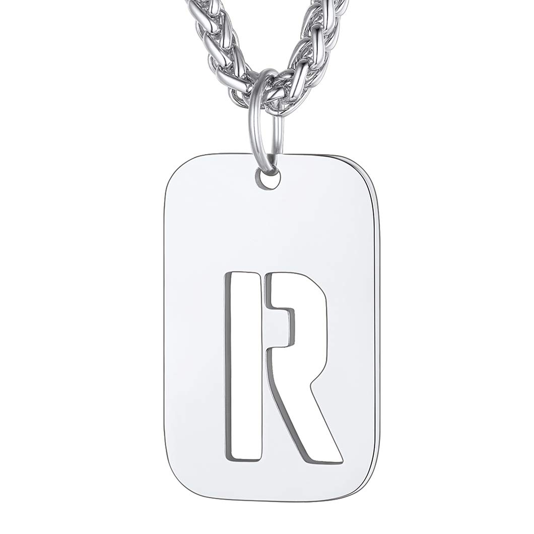 Richsteel Necklace With Initial On It R Dog Tags For Men Pendant Necklaces
