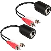 LINESO 2Pack Stereo RCA to Stereo Audio Extender Over Cat5 (2X RCA to RJ45 Female)