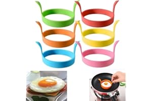 Silicone Egg Ring Mold, 6Pcs Non-Stick Round Fried Egg Molds with Handle Heat Resistant Omelette Mould for Cooking and Frying