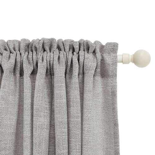 VOILYBIRD GREY PRIVACY THICK LINEN LOOK CURTAINS 84 INCHES LONG FOR LIVING ROOM, RUSTIC FARMHOUSE ROOM DARKENING DRAPES ROD POCKET 2 PANELS 52X84