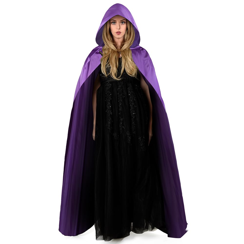 Aomig Purple Hooded Cape Halloween Adult Long Cloak Hooded Cape Witch Cosplay Accessories Mysterious Cosplay Wizard Fairytale Fancy Dress Costume Halloween Masquerade Party (150cm/59in)