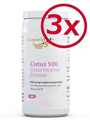 3er Pack Vita World Cistus 500 Cistus Incanus Zistrose 3 x 60 Kapseln Made in Germany Zink Zistrosenkonzentrat