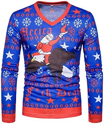 Haocloth Men's Christmas 3D Printed T-shirts Long Sleeve Funny Tops Ugly Christmas Costume