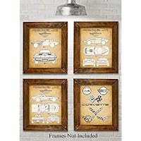 Original Corvette Patent Art Prints - Set of Four Photos (8x10) Unframed - Makes a Great Gift Under $20 for Corvette Owners