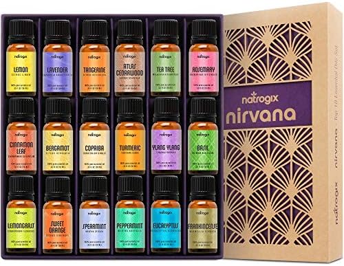 Natrogix Nirvana Essential Oils - Top 18 Essential Oil Set 100% Pure Therapeutic Grade 18/10Ml Incl. (Tea Tree Lavender Lemon Rosemary And 14 More) Made In Usa W/Free E-Book