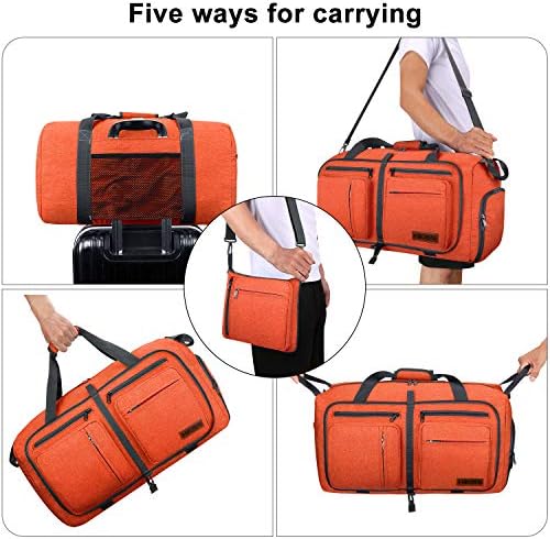 Travel Duffel Bag, 55L Foldable Duffle Bag with Shoes Compartment Packable Weekender Bag for Men Women Water-proof & Tear Resistant HIKISS-Orange 5 Travel Duffel Bag, 55L Foldable Duffle Bag with Shoes Compartment Packable Weekender Bag for Men Women Water-proof & Tear Resistant HIKISS-Orange