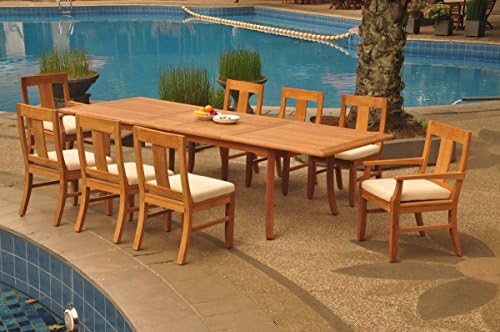WholesaleTeakFurniture Grade-A Teak Wood 8 Seater 9 Pc Dining Set: 118" Double Extension Rectangle Table And 8 Osborne Chairs (2 Arm &amp; 6 Armless Chairs) #WFDSOS90