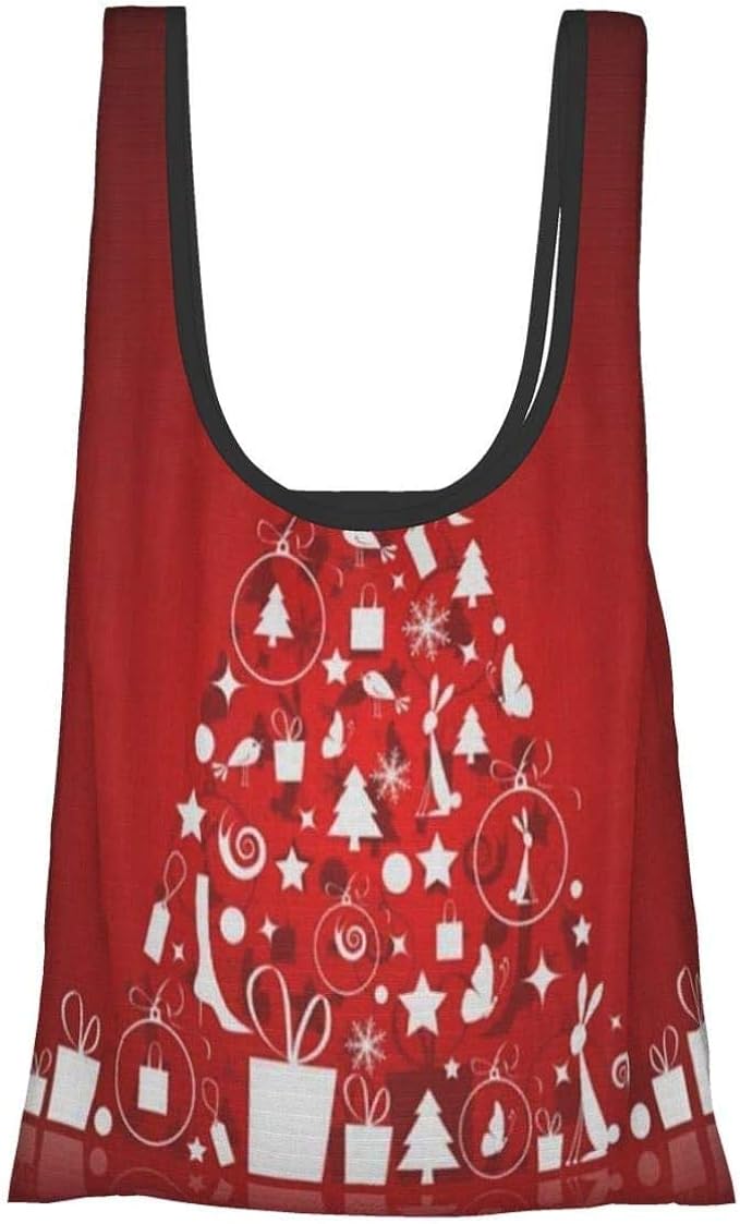 Reusable Grocery Bags Xmas Gift Merry Christmas Burgundy Large Foldable